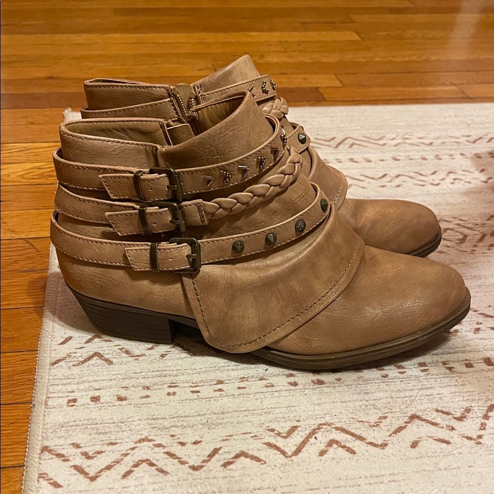 Sugar Women’s Tan Ankle Booties with Braided Strap Detail